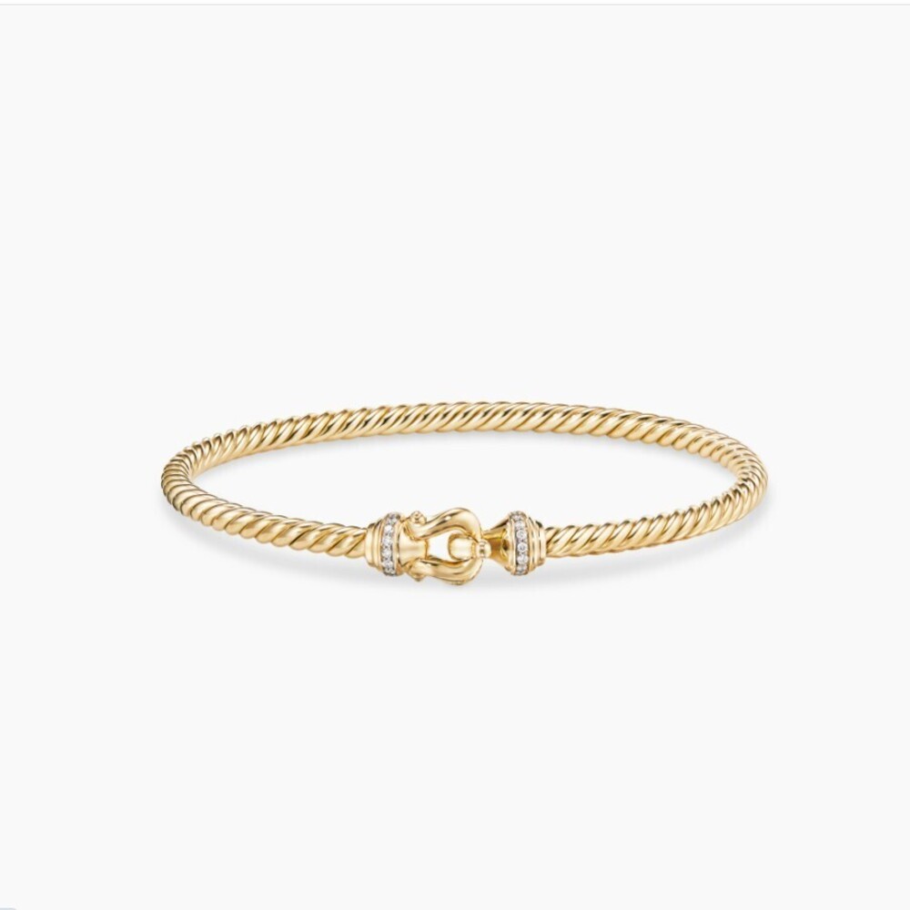 David Yurman 4mm Gold Diamond Hook Bracelet - Picture 9 of 9